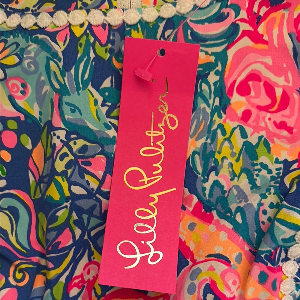 Lilly Pulitzer Pink and Blue Sheath Mini Shift CoralLynn Dress 60 Animals New! - Picture 2 of 10